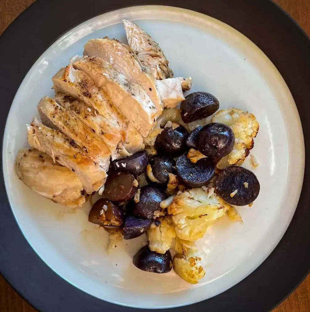 chicken-with-roasted-purple-potatoes-and-cauliflower