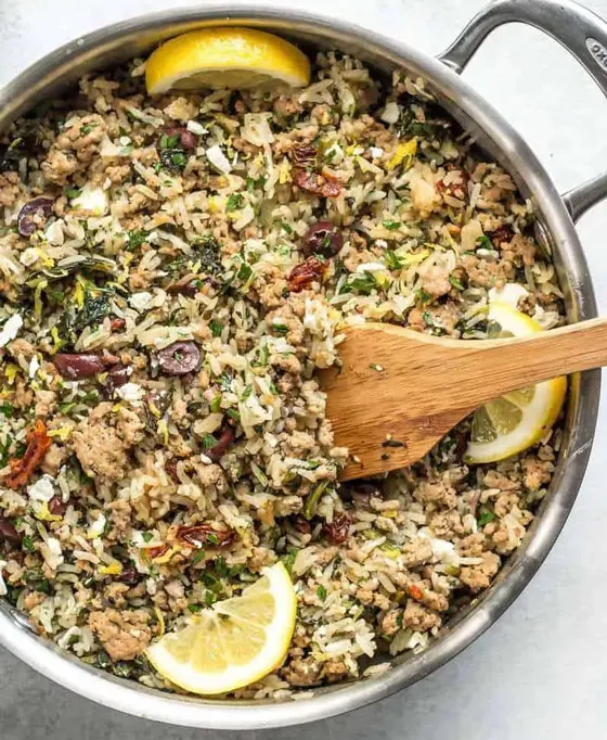 Greek-Turkey-and-Rice-Skillet