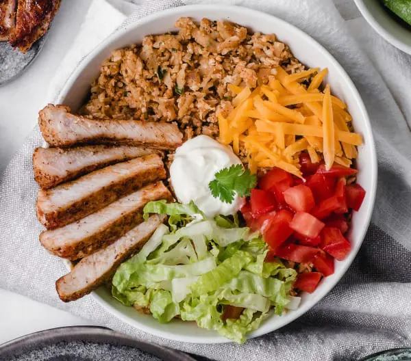 Loaded-burrito-bowl-with-pork-chops