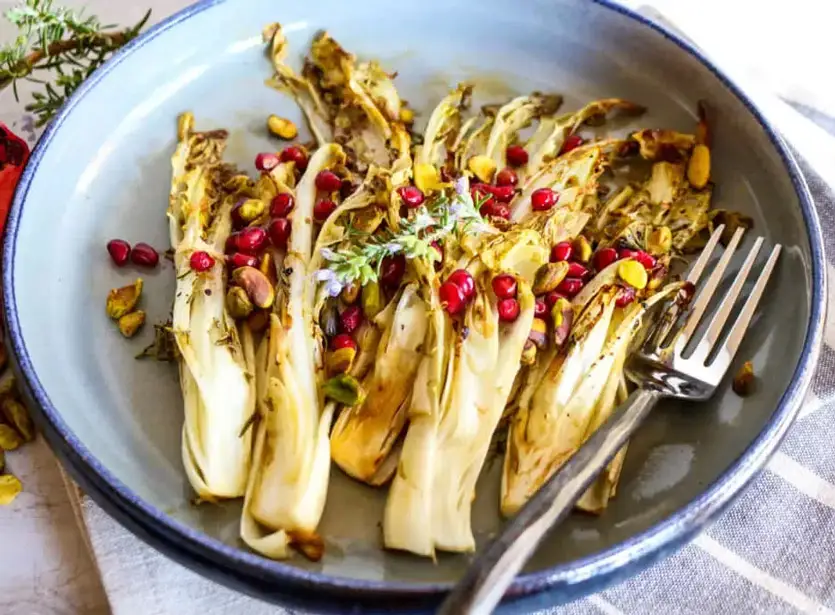 Roasted-Chicory-with-pistachios-and-pomegranates