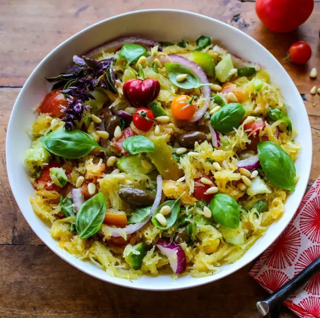 Spaghetti-Squash-Salad-with-basil-and-tomatoes