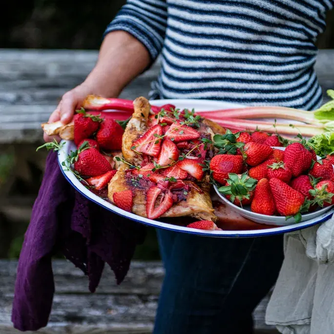 cast-iron-roasted-chicken-wth-strawberry-rhubarb-balsamic-glaze