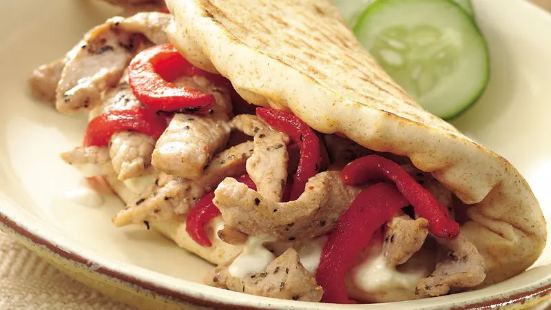 peppered-pork-pitas-with-garlic-spread