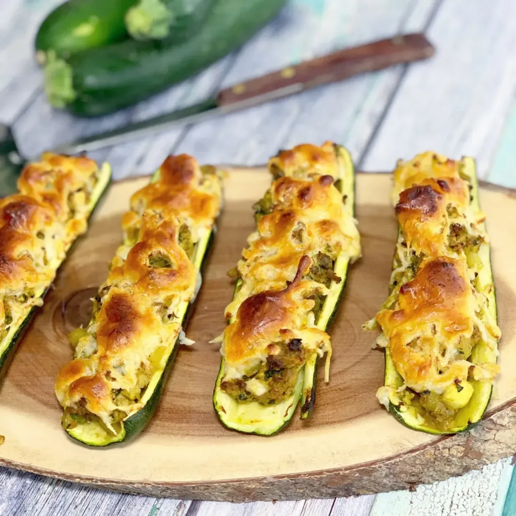 quorn-mince-stuffed-courgette-boats-with-grilled-vegan-cheese