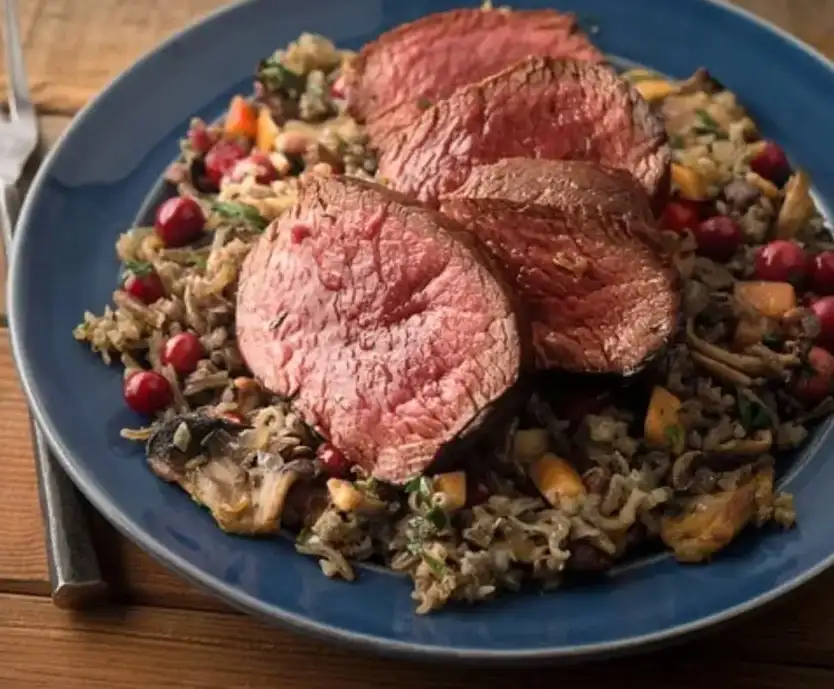 red-wine-marinated-steak-with-wild-rice-pilaf