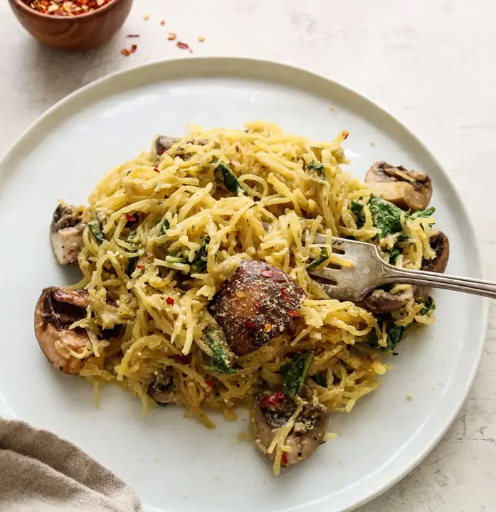 roasted-vegan-spaghetti-squash-with-mushroom-and-kale