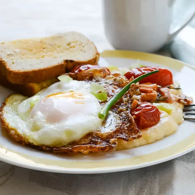 southern-breakfast-stack-with-frizzled-egg