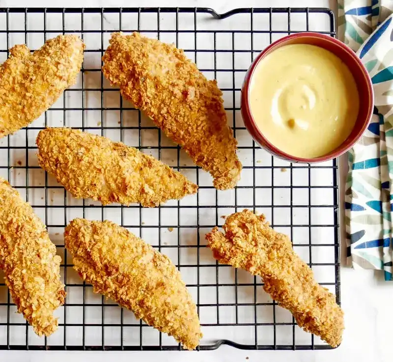 tortilla-chip-crusted-chicken-tenders-with-honey-mustard